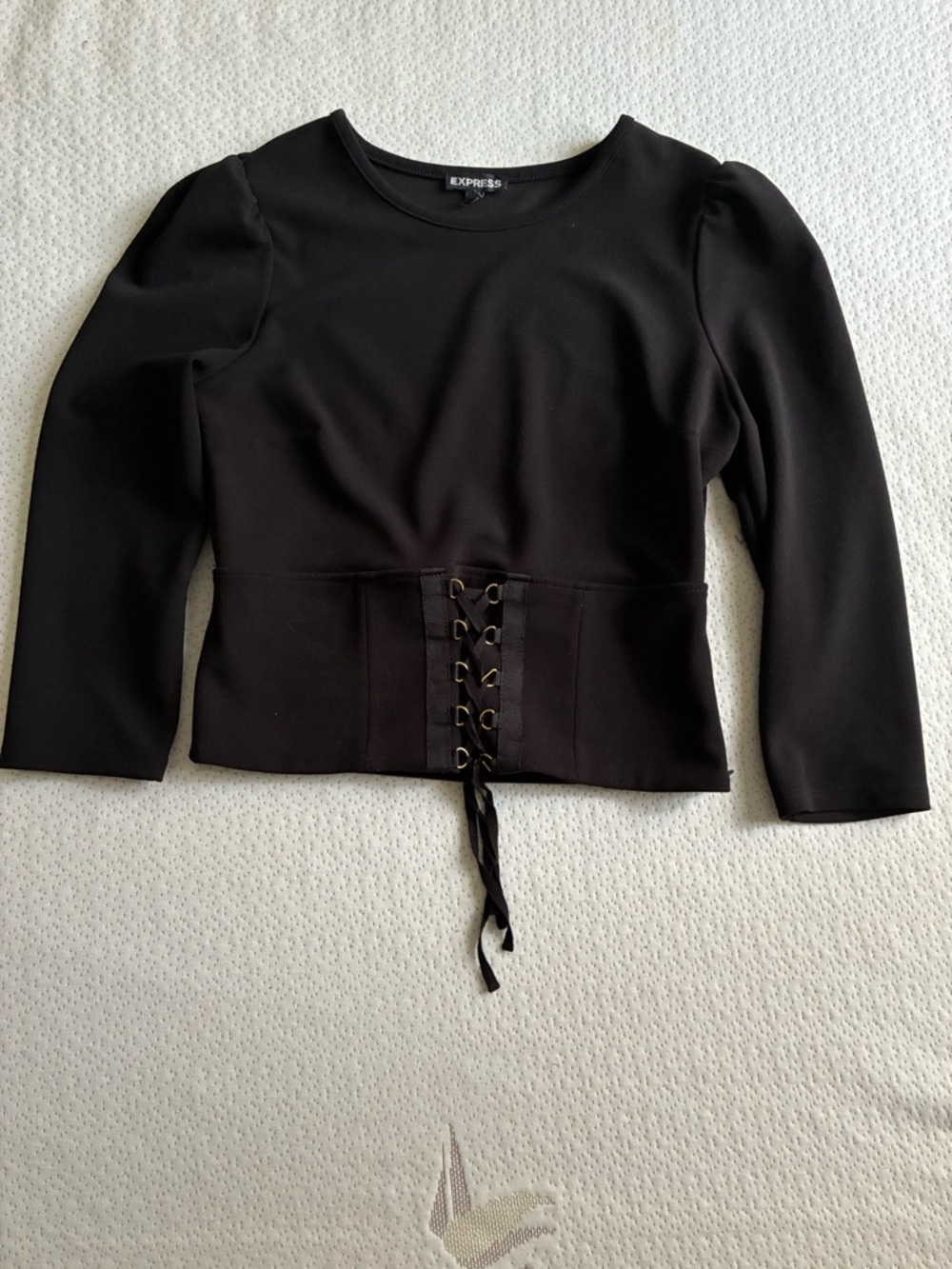 Express Black Lace-Up Waist Tee 3/4 sleeves small - Picture 2 of 2